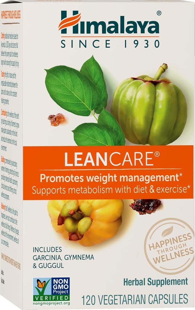 Himalaya LeanCare - Supplément à base de plantes pour le poids et le métabolisme avec Garcinia Cambogia, Gymnema Sylvestre et Guggul - Vegan, non-OGM, sans gluten, 600 mg, 120 capsules