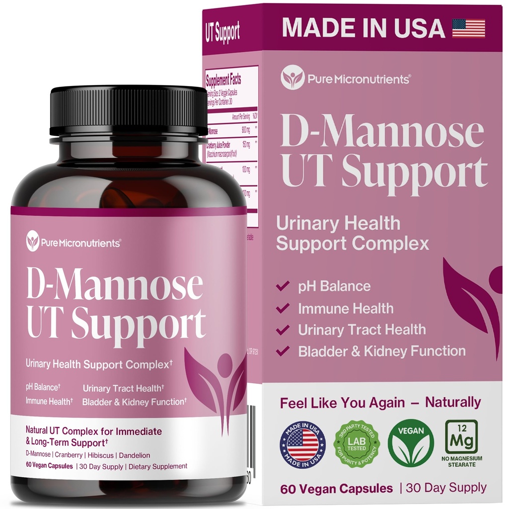 Pure D Mannose Kapseln 1000mg pro Serviere - Fast Acting UTI Support - Urinary Tract Cleanse & Bladder Health - Cranberry, D-Mannose, Dandelion, Hibiscus Flower - 60 Veggie Caps