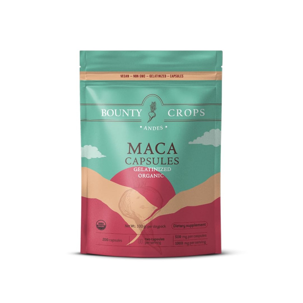 Bio Maca Pulver CAPSULES-1000 mg pro Servieren, Gelatinisiert, Non-GMO, 200 Vegan Kapseln, Schwarz, Rot und Gelbe peruanischen Maca, Energie und Vitalität Unterstützung.