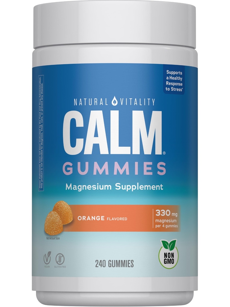 Naturale Vitalità Calma, Magnesio Citrato Supplemento, Stress Relief Gummies, Supporta una risposta sana a stress, Gluten Free, Vegan, Orange, 240 Gummies