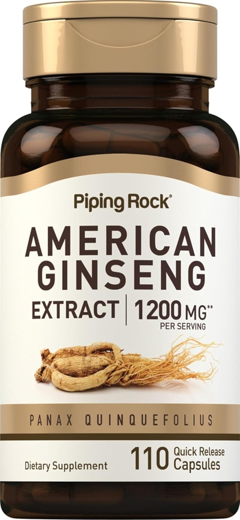 Piping Rock American Ginseng Kapseln | 1200 mg | 110 Pillen | Root Extract Supplement | Panax Quinquefolius | Non-GMO, Glutenfrei
