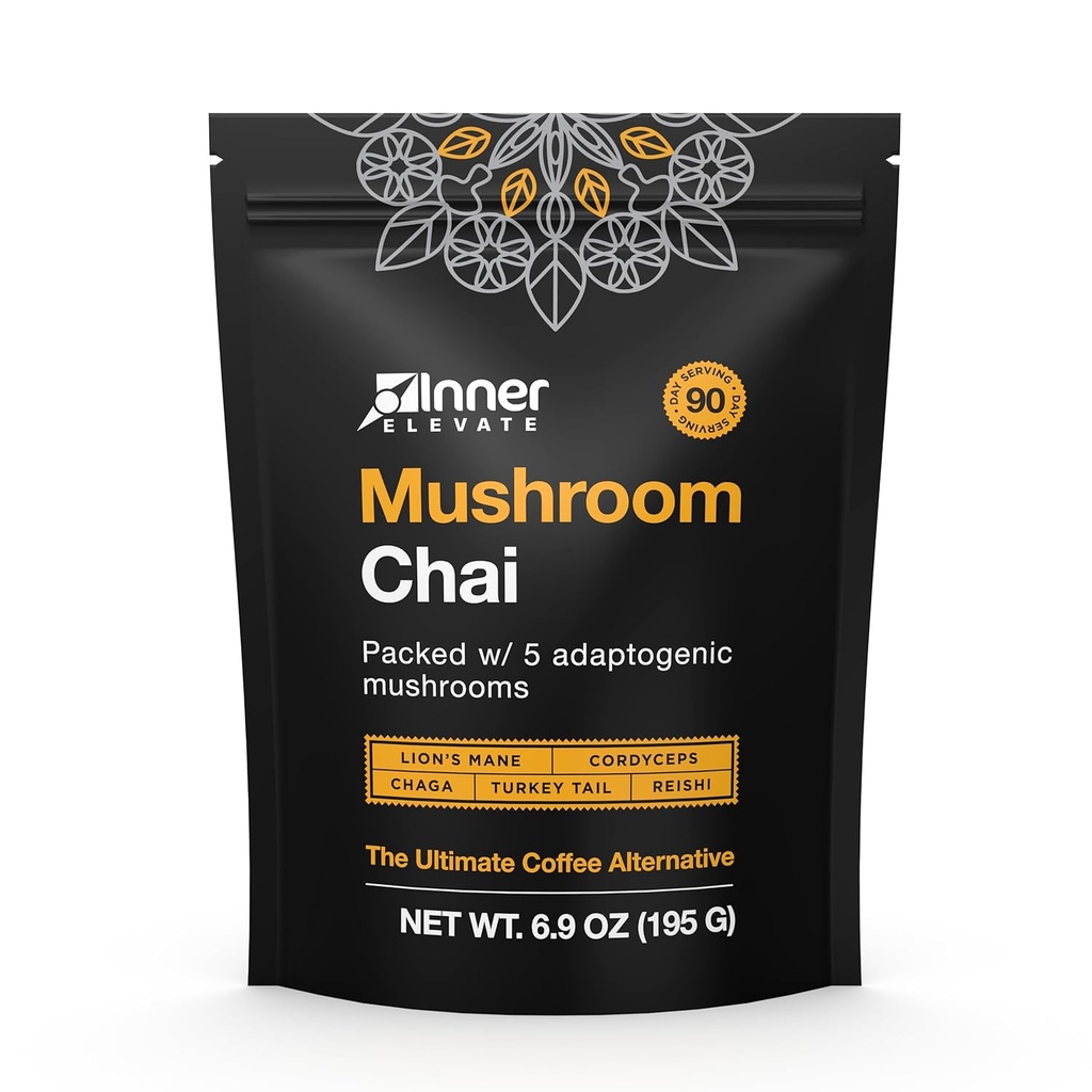 Inner Höhe Pilz Chai - Ultimate Coffee Alternative - Adaptogenic Pilz Tee trinken mit Lion's Mane, Cordyceps, Chaga, Reishi, Türkei Tail (90 Servierungen)