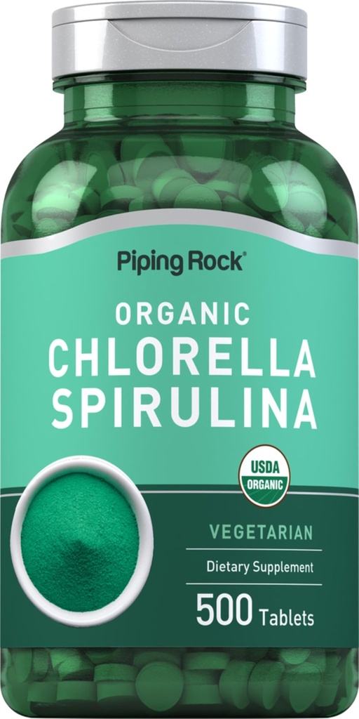 Piping Rock Chlorella Spirulina Organic | 500 Tabletten | Vegetarische Pillen | Nicht-GVO, glutenfreie Ergänzung