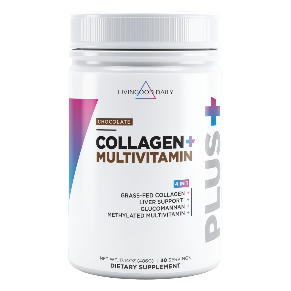 Livingood Daily Collagen Powder for Women & Men, Gras Fed hydrolysierte Collagen Peptide, Protein & Multivitamine für gesundes Haar, Haut und Nägel, Keto & Paleo, Glutenfrei, Schokolade, 30 Servierungen