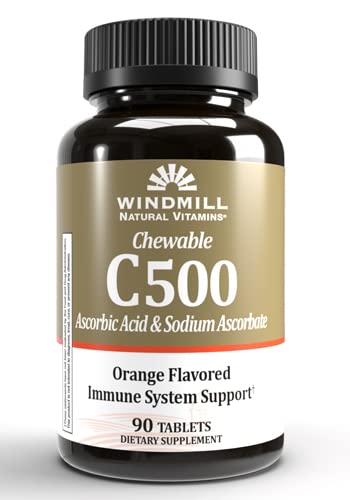 Produits de santé du moulin à vent Vitamine à croquer C-500, Système immunitaire, Antioxydants potentiels, 90 comprimés, 90 Compte