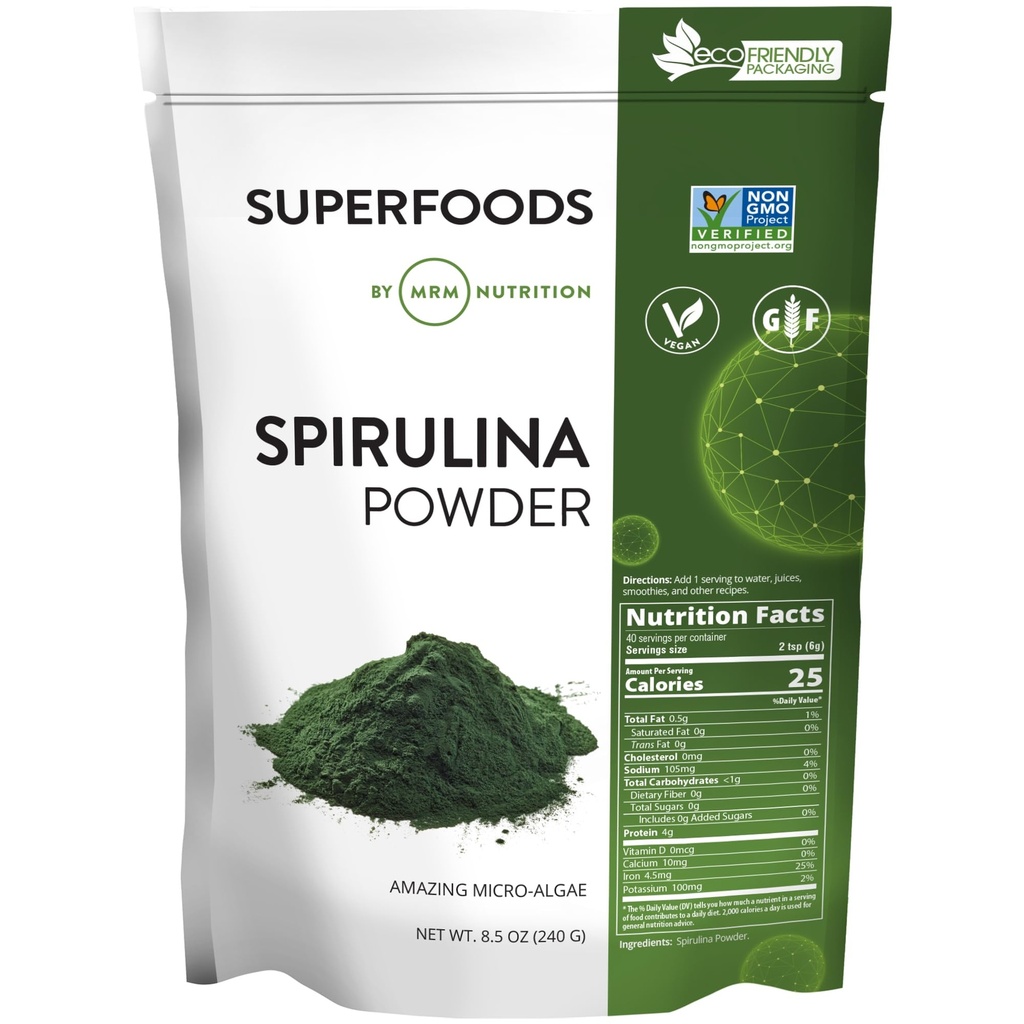MRM Nutrition Spirulina Powder | Superfood | Complete Plant Protein | Glutenfrei + Vegan | 40 Servierungen | | | 8,5 Unze