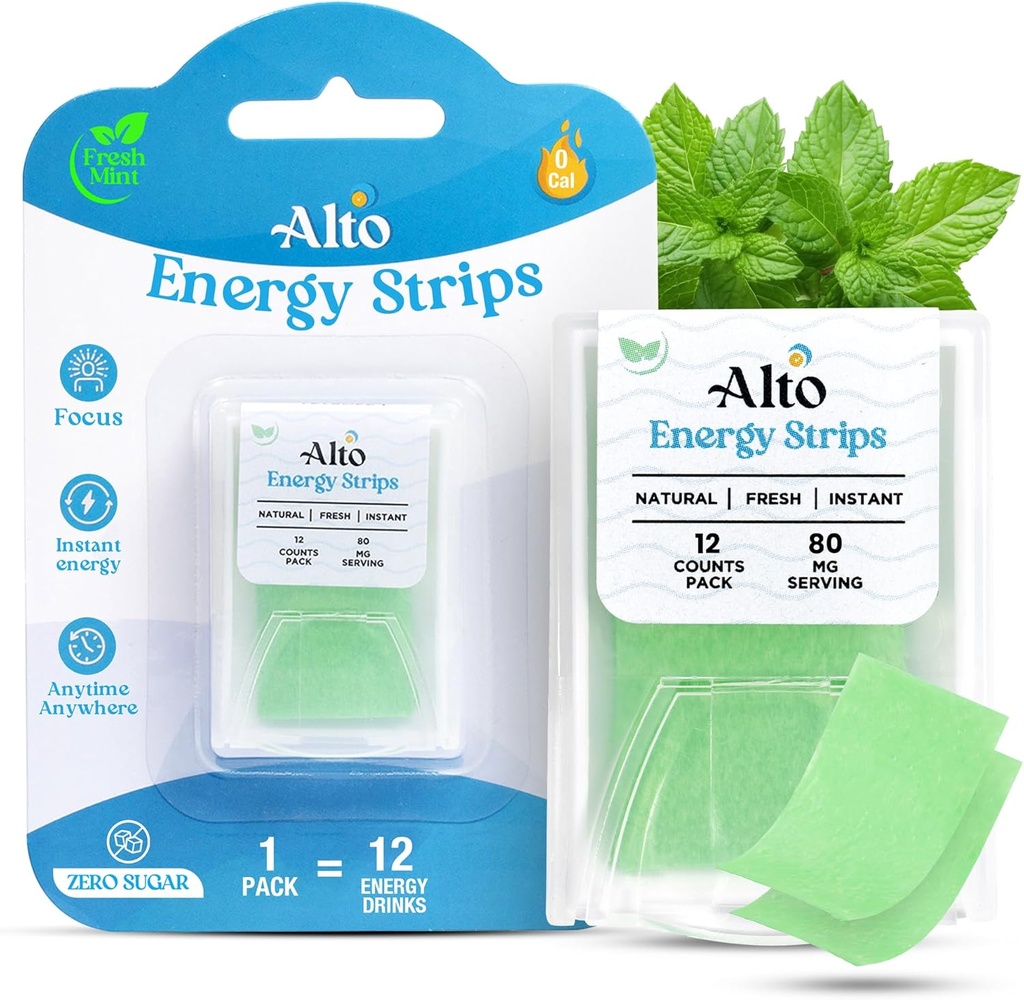 Strisce ad alta energia con 80 mg di caffeina naturale per porzione – 10X Assorbimento più veloce | 12 Deliciously Minty Strips ≈ 12 Bevande di energia | Energia e Focus Boost Anytime, Anywhere – 1 Pack