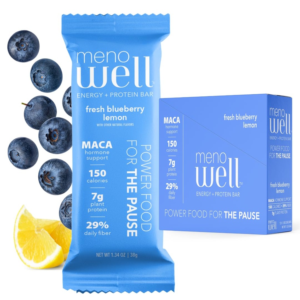 MenoWell Menopause Protein Bars für Frauen, Gewicht-Management-Unterstützung, Fresh Blueberry Lemon, 25% Daily Fiber, Plant-Based, 7g Protein, 1g Hinzugefügt Zucker, 10 Count (Pack von 1)