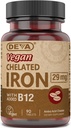 Deva Nutrition Vegan Chelat Iron 29 mg Fortified with B-12 - Hohe Potenz, leicht zu schwalben - 90 Tabletten, 1-Pack