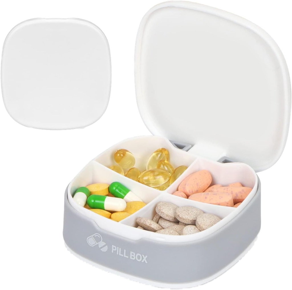 Naturaltouch Pill Organizer, 4 volte al giorno Portable Pill Box, Food Grade Daily Pill Case per le donne e gli uomini che tengono la vitamina, la medicina, i supplementi, bianco