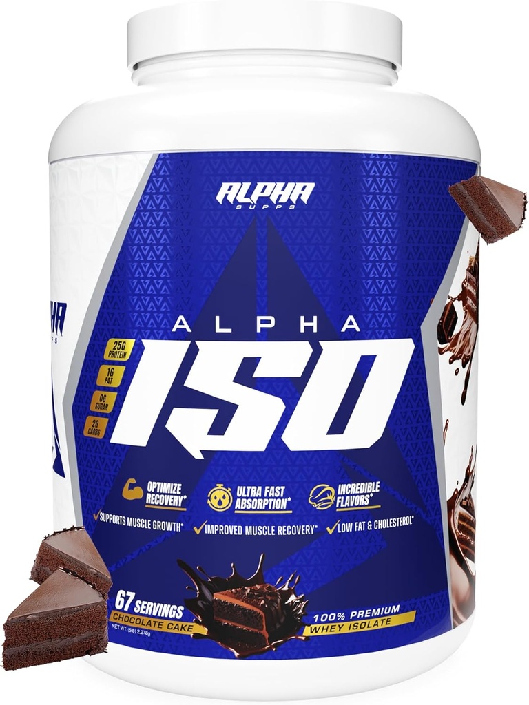 Alpha Supps ISO, Low Carb 100% Whey Protein Isolate Powder, 25 Grammi Per Serving, Aiuta a sostenere la crescita muscolare, Basso zucchero e Gluten Free (Chocolate Cake, 5 lb)