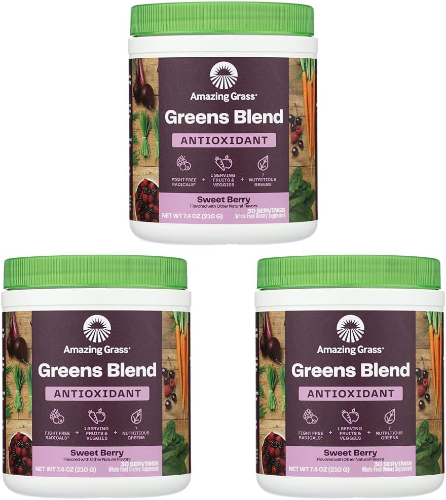 Amazing Grass Sweet Berry Antioxidant Superfood Powder, 7.4 OZ (Pack of 3)