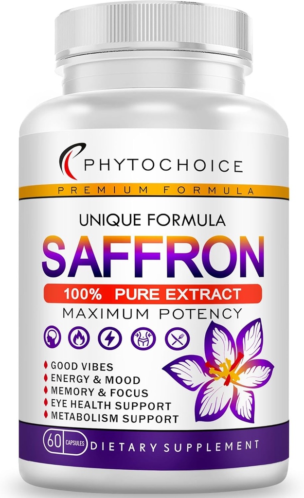 Saffron Supplements-100% Pure Saffron Extract Kapseln-Boost Energy & Mood, Unterstützung Eye & Heart Health, Focus, Vision - Pure Saffron Extract 88.5 mg - Made in the USA for Women & Men 60 Vegan Kapseln