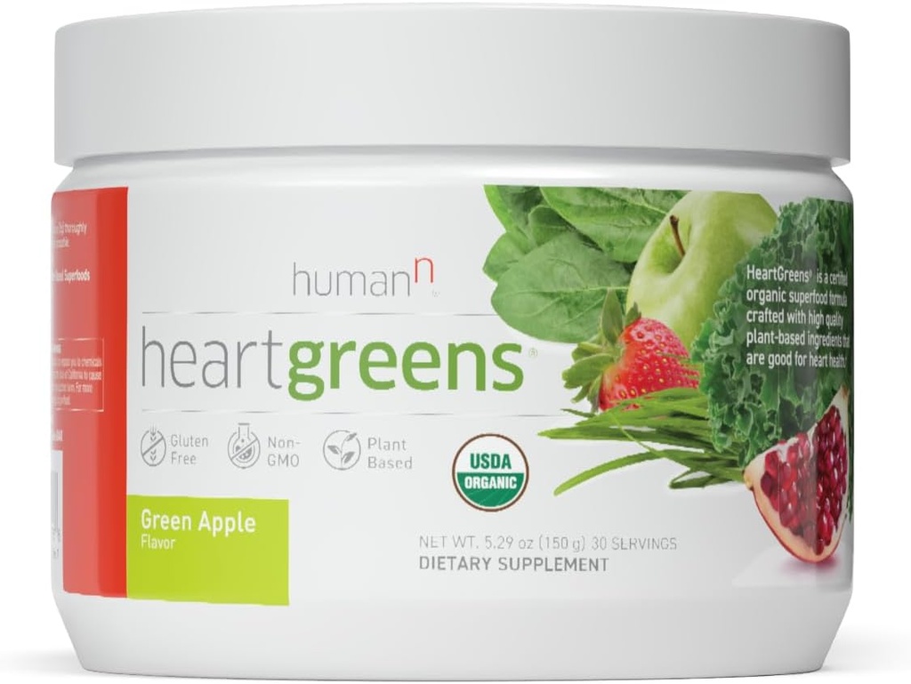 HumanN HeartGreens (en anglais seulement) Superfood Bio Powder with Wheatgrass, Kale, Epinard et Spiruline, USDA Organic Non-GMO, de The Makers of SuperBeets (Green Apple Flavor, 5.29-Ounce