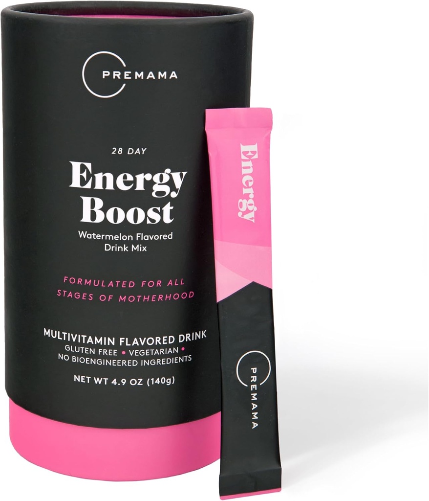 Premama Energy Boost für alle Schwangerschaftsstufen, Koffeinfrei, Stimulant-freie Energie, Glutenfrei, Vegetarisch, Wassermelone Flavor, 28 Single Serve Packets