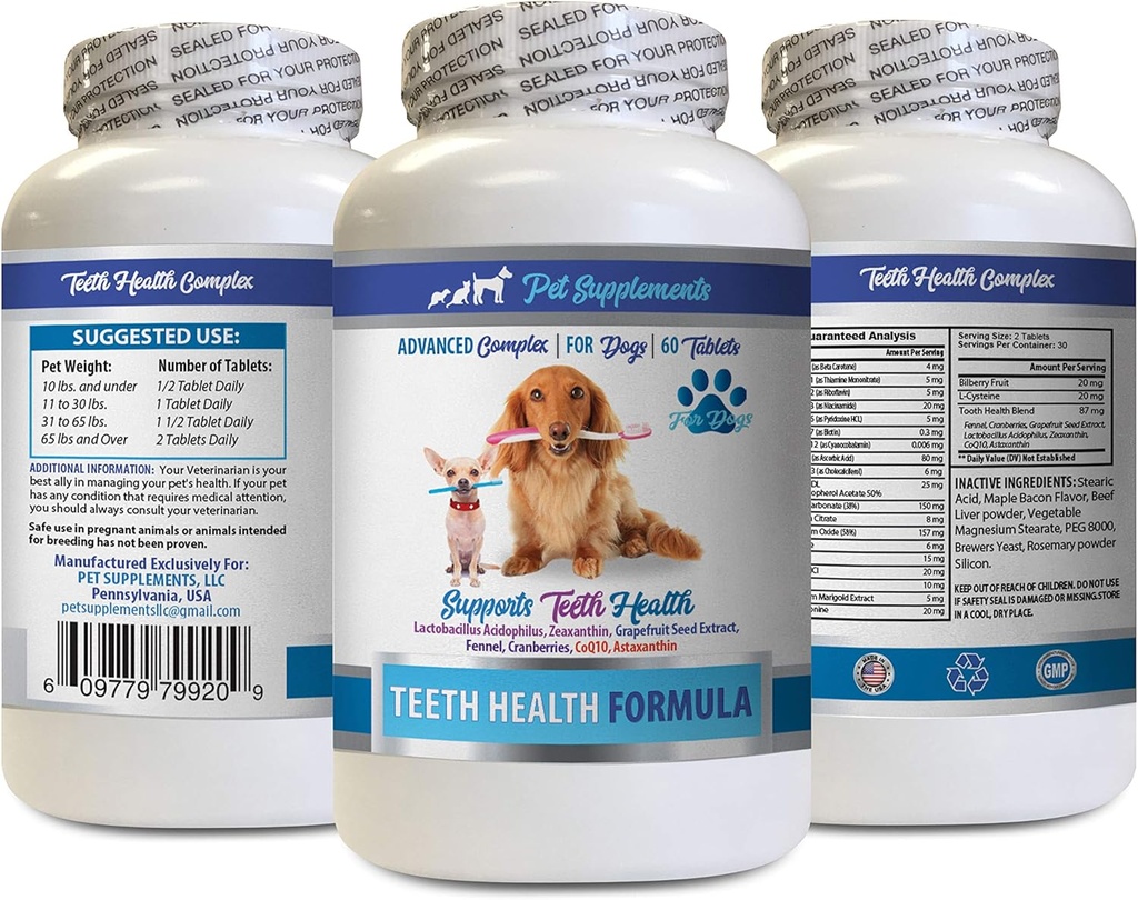 Dog Teeth Enzyme - Dog Teeth Health Formula - Natural Gum Care - REMOVES Plaque Build UP - FRESHENS Respirazione - Vitamine e Supplementi per cani - 1 Bottiglia (60 Trattati)