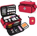 CURMIO Medizin Aufbewahrungstasche Leere, abschließbare Pillen Flasche Organizer mit tragbaren Reißverschluss Pouches für Erste Hilfe Kits, Medizin Box für Zuhause und Reisen, Rot (Patent Pending)