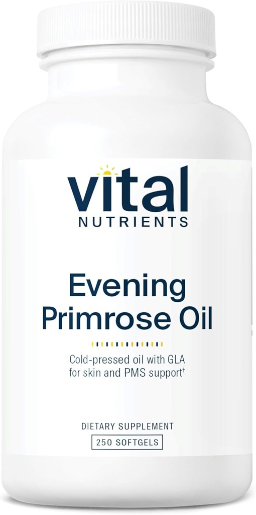 Vital Nährstoffe Abend Primrose Öl 1000mg | Primrose Ergänzung für Frauen | GLA Omega-6 Fettsäuren für Haut und PMS Unterstützung* | Gluten, Dairy, Soy Free | Non-GMO | 250 Softgels