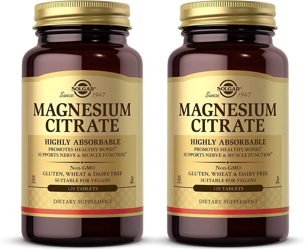 Solgar - Magnesium Citrat, 120 Tabletten, unterstützt Nerve und Muskelfunktion - 2 Pack