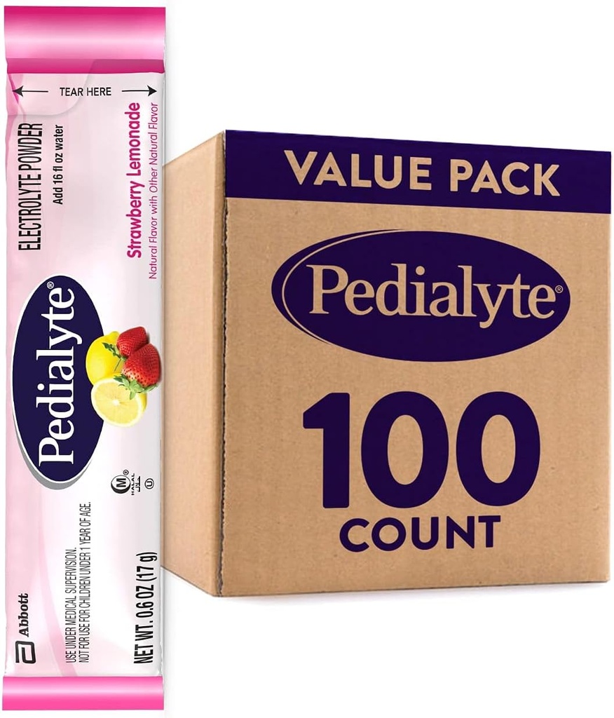 Pedialyte Elektrolyt-Pulver-Packets, Erdbeer-Lemonade, Hydration Drink, 100 Single-Serving-Pulver-Packets