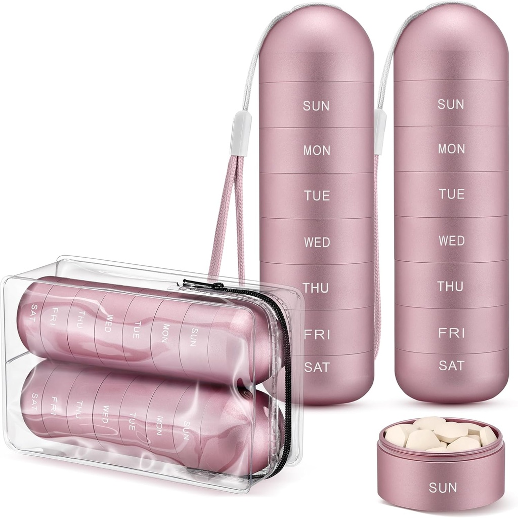 [2 Pack] Organizzatore di viaggio del metallo di Zannaki, scatola di pedaggio settimanale impermeabile portatile, contenitore di cassa della grande lega di alluminio, BPA libero 7 giorni dell'organizzatore di medicina quotidiana per la vitamina, supplemento