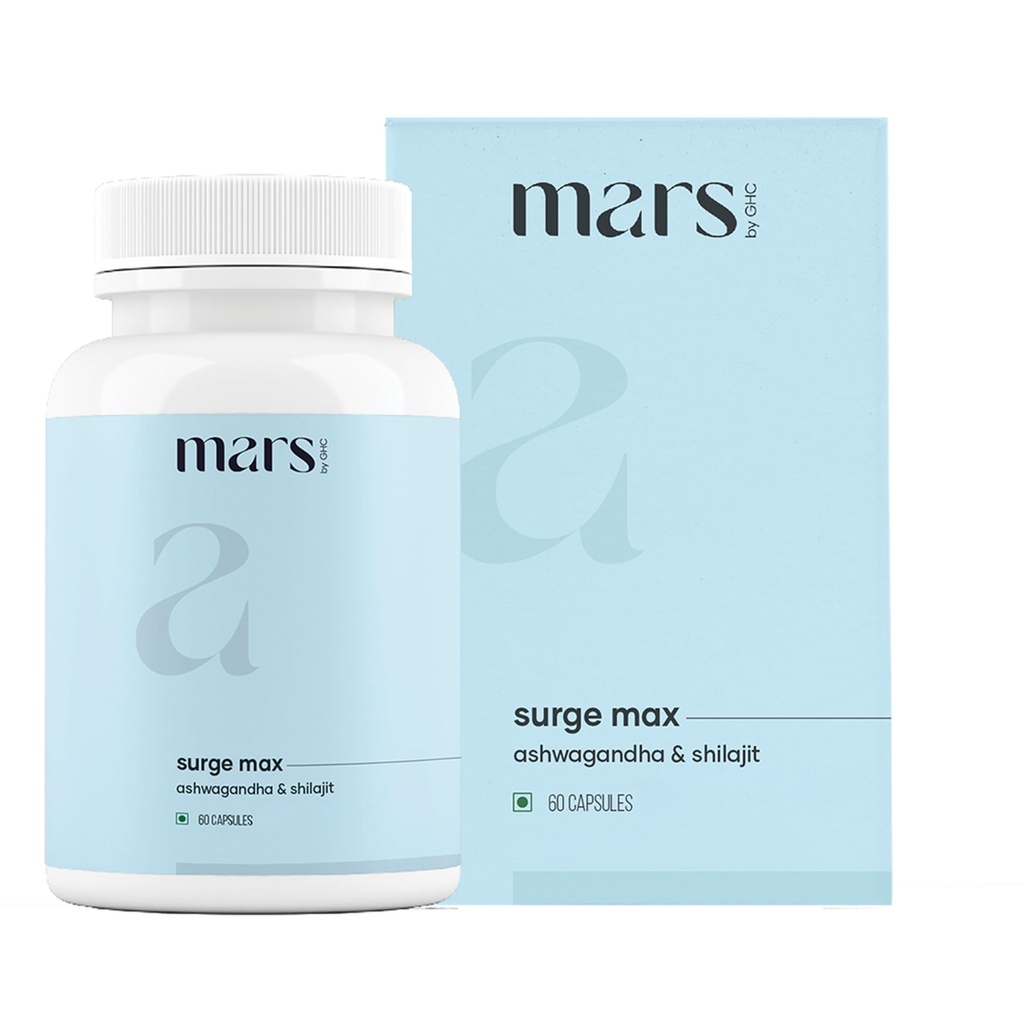 Mars Surgemax Natürliche Kapseln mit Shilajit & Safed Musli | Unterstützt Energie, Stärke & Immunität | für Active Lifestyle | 60 Kapseln | Paket von 1