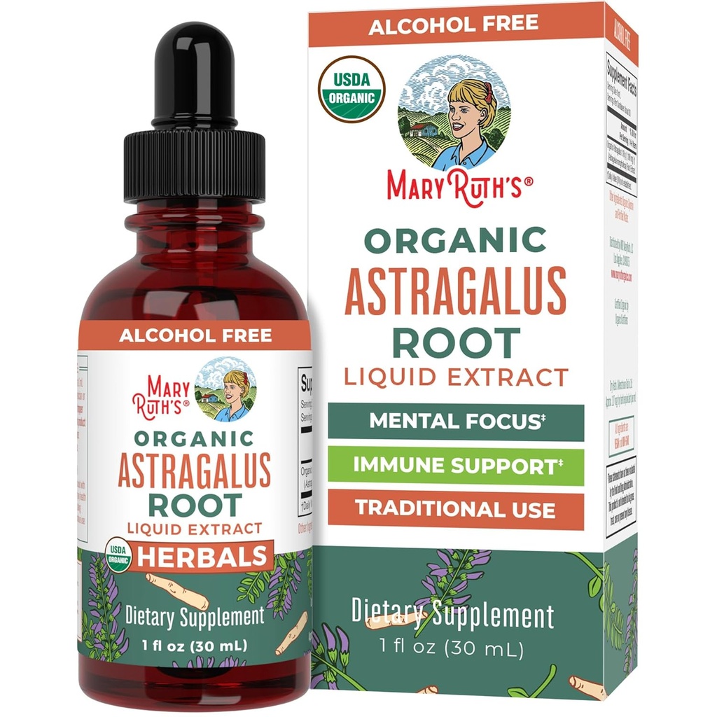 MaryRuth Organics Astragalus Root, Sugar-Free, USDA Organic, Astragalus Extrakt für Immununterstützung und Fokus, Kräuterflüssigkeit Tropfen, Non-GMO, Vegan, 1 Fl Oz