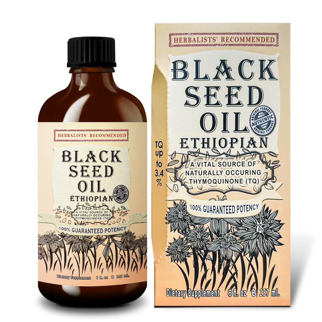 Black Seed Oil 8 oz - Cold Pressed Éthiopien Black Cumin Nigella Sativa, 3X Thymoquinone, 100% Pure & Organic Liquide dans la bouteille en verre - Supporte la santé immunitaire, des cheveux et de la peau