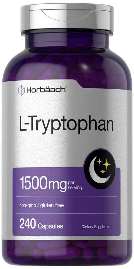 Horbäach L Tryptophan 1500mg Kapseln | 240 Count | Nachtformel | Non-GMO, Glutenfreie Ergänzung