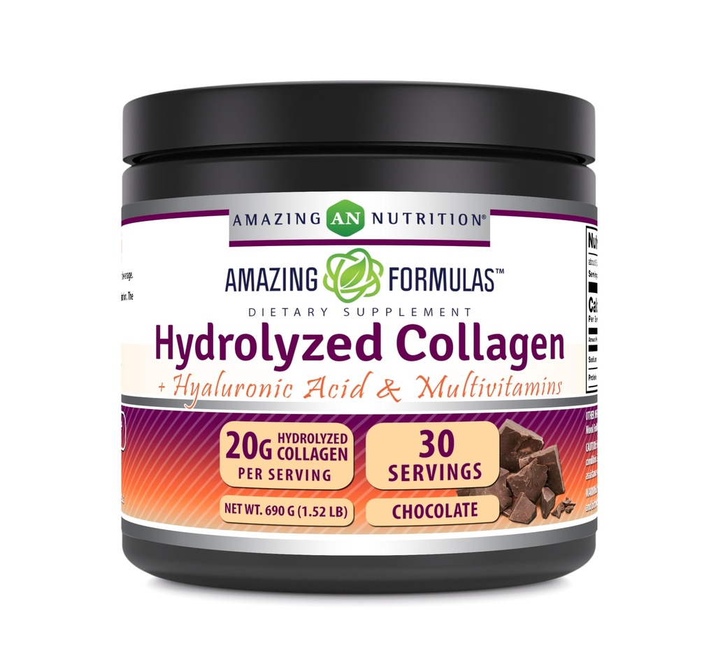 Erstaunliche Formeln hydrolysiertes Kollagen mit Hyaluronsäure & Multivitamins Ergänzung | 30 Servierpulver | 660 Gramm | Schokolade Geschmack