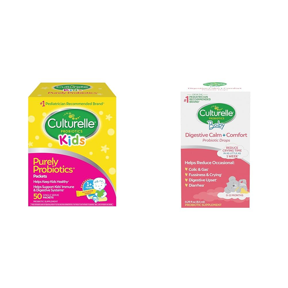 Culturelle Kids Probiotici per il supporto immunitario e digestivo, 50 Conte & Baby Calm & Comfort Drops 0-12 Mesi, 0.29 Ounce