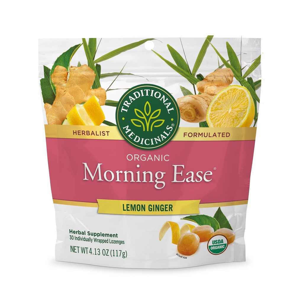 Traditionelle Medicinals Organic, Morning Ease Lozenges, Lemon Ginger - unterstützt prägnancy Nausea Relief & Morning Sickness Associated with Normal Pregnancy - 30 Individuell Wrapped Lozenges