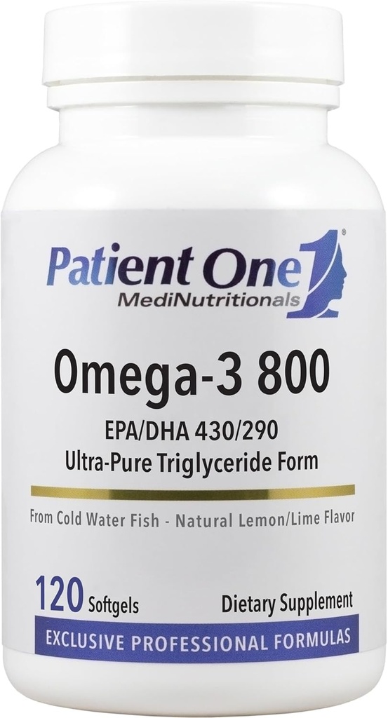 Un paziente Omega-3 800 | Supplemento al cuore di sostegno, salute cognitiva e congiunta* | Olio di pesce Omega-3 con EPA e DHA | 120 Softgels