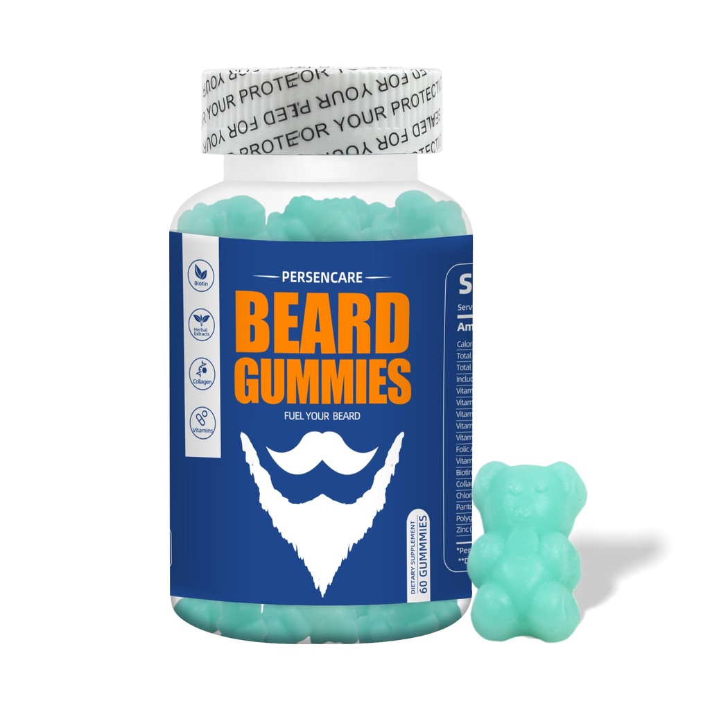 Big Beard Growth Gummy für Männer, 60 Blueberry Flavored Gummis, mit 10K MCG Biotin B12 Collagen und Elite Bart Haar Grooming Nährstoffe & Vitamine, Wachs stärker, Länger, Thicker & Fuller Bart