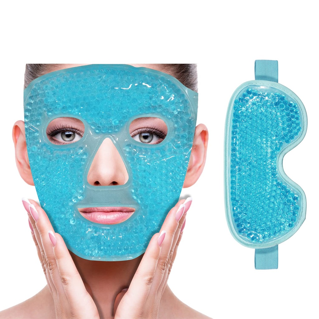 ZNÖCUETÖD Maschera per occhio di ghiaccio di raffreddamento per la riduzione del puffiness, Borse sotto gli occhi, Sinus,Redness,Relief del pavimento, Cerchi di maiale, Migraine,Hot/Cold Pack con Soft Plush Backing (Blue(1 * Maschera dell'occhio+1*Face))