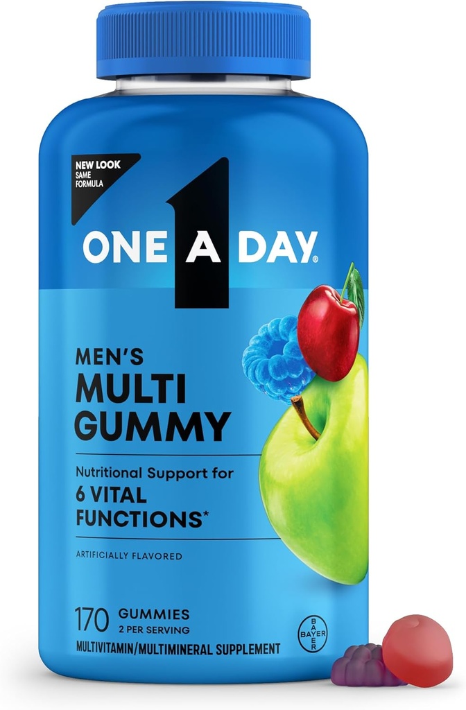Un giorno Mens Multivitaminici Gummies – Multivitamina per gli uomini con vitamina D, zinco, acido folico, masticabile vitamina Gummies, supporto energetico fisico 170 Conte