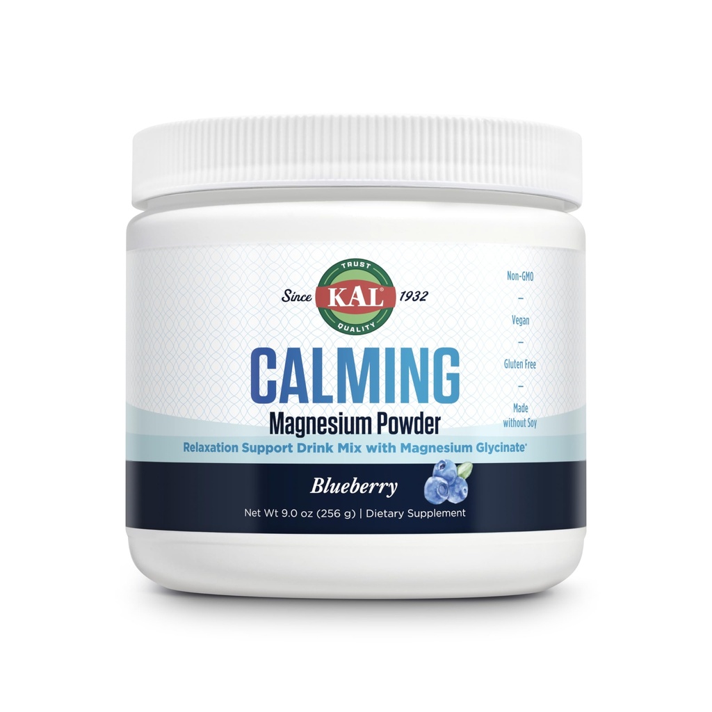 KAL Calming Magnesium Powder - Blueberry Flavor Magnesium Supplement - Hohe Absorption, Entspannung Unterstützung, Kein hinzugefügter Zucker, Vegan, Glutenfrei, ohne Soja gemacht - 40 Servierungen, 9 Unzen