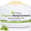 Zenrenu Organic Hemp Turmeric Joints & Muscle Cream con Arnica, MSM, Estratto di olio di canapa, & 7 oli essenziali - Non Greasy & Fast Absorbing per la schiena, Neck, Elbows, Knees, & Hip 4 oz