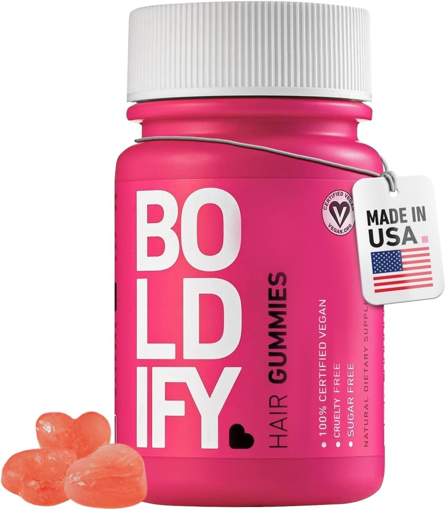 Boldify Hair Growth Gummies - Zucchero-Free Biotin Gummies - Vitamine Vegane ad azione rapida per pelle, unghie e capelli - 5000mcg Biotin/Serving, 30-Day Supply - Natural Strawberry Flavor