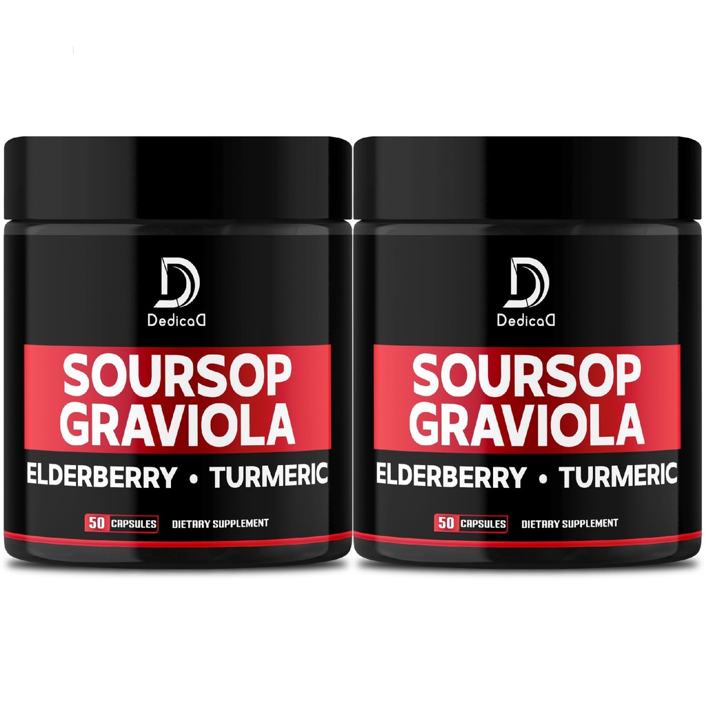 Graviola Soursop Blätter Kapseln - 2 Packungen 50 Kapseln für 100 Tage Versorgung - 11in1 Extrakt mit Elderberry, Turmeric, Ginger, Milk Thistle, Cranberry & More - Support Mood, Immun- & Körpergesundheit