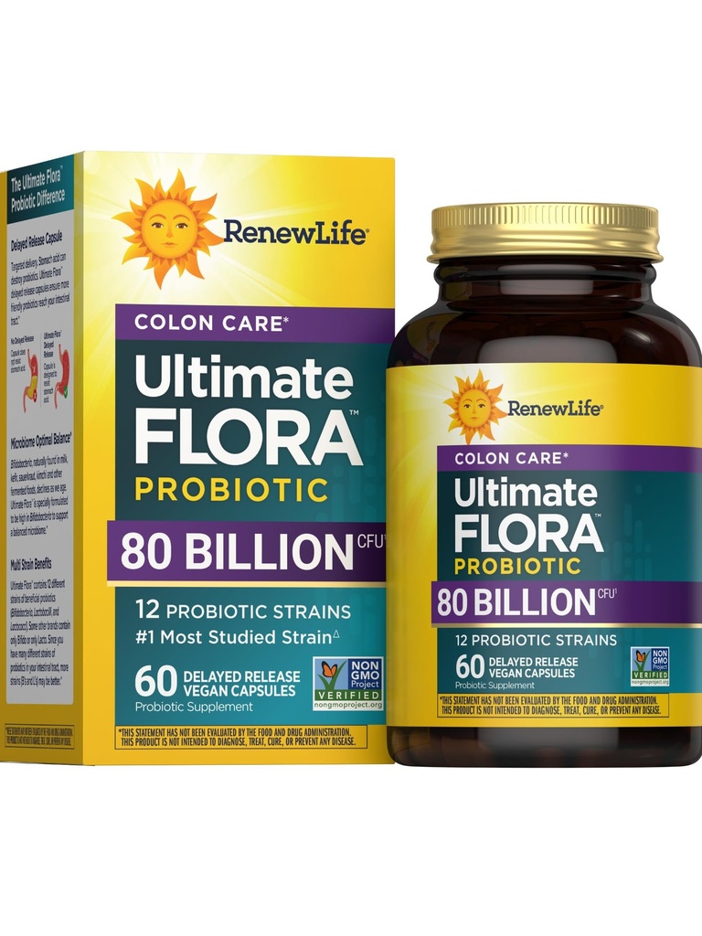 Renew Life Probiotic Colon Care Probiotic Capsules, Daily Supplement bietet Colon Support, L. Rhamnosus GG, Dairy, Soja und glutenfrei, 80 Billion CFU, 60 Count
