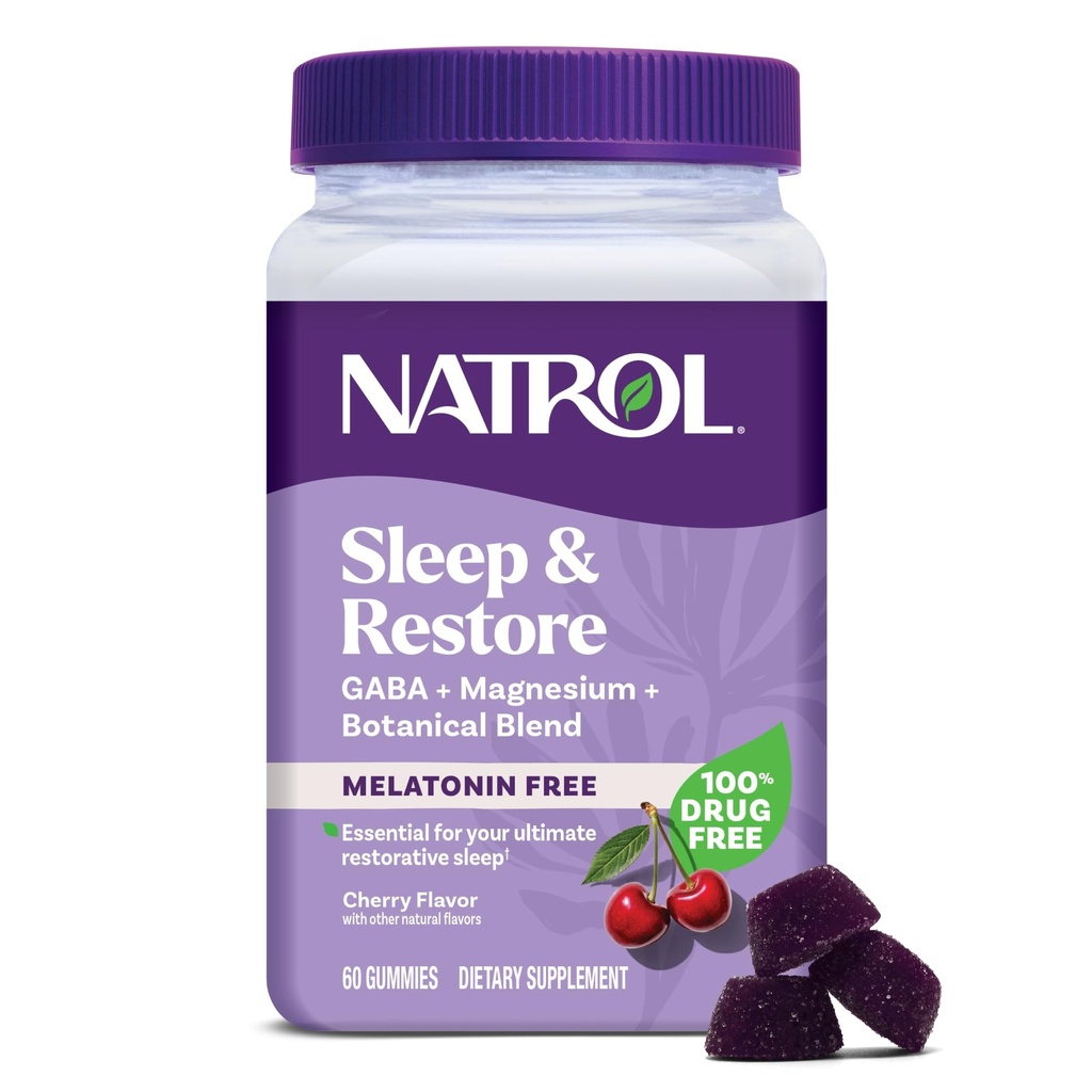Natrol Sleep & Restore Magnesium Glycinate Blend Gummies, Magnesio per gli aiuti al sonno per gli adulti, Melatonin-Free, Cherry Flavored, 30 giorni di alimentazione