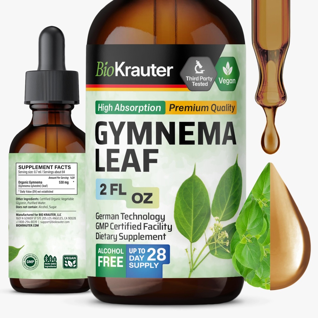 BIO KRAUTER Gymnema Sylvestre Estratto di gocce - Alcol e senza zucchero - Vegan Gymnema Leaf Extract 2 Fl.Oz.