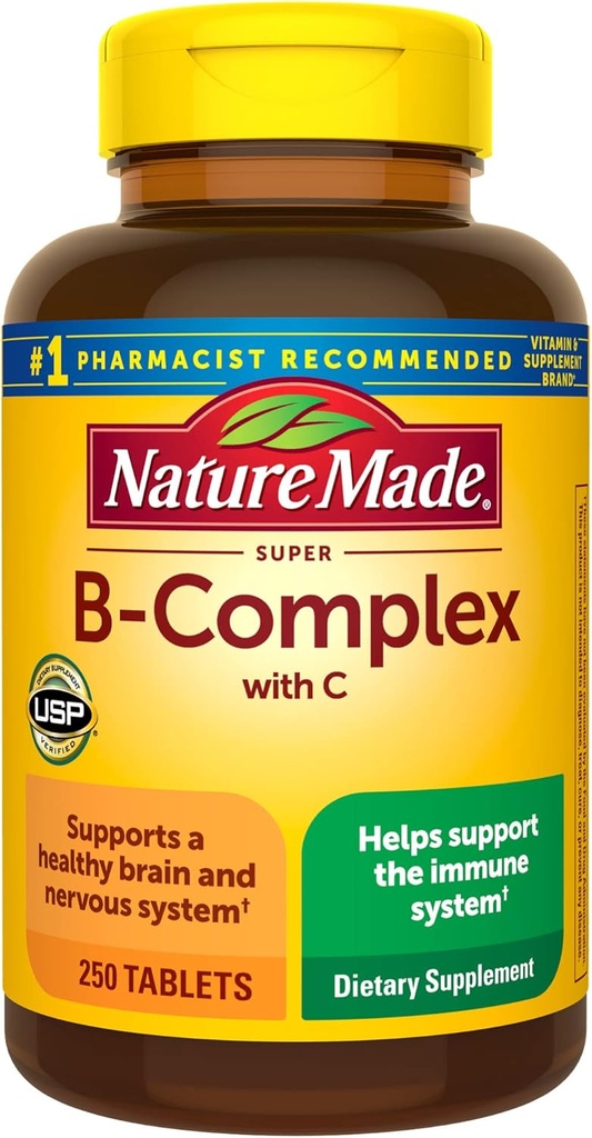 Nature Made Super B Complex mit Vitamin C und Folsäure, Nahrungsergänzung für Immununterstützung, 250 Tabletten, 250 Tage Versorgung