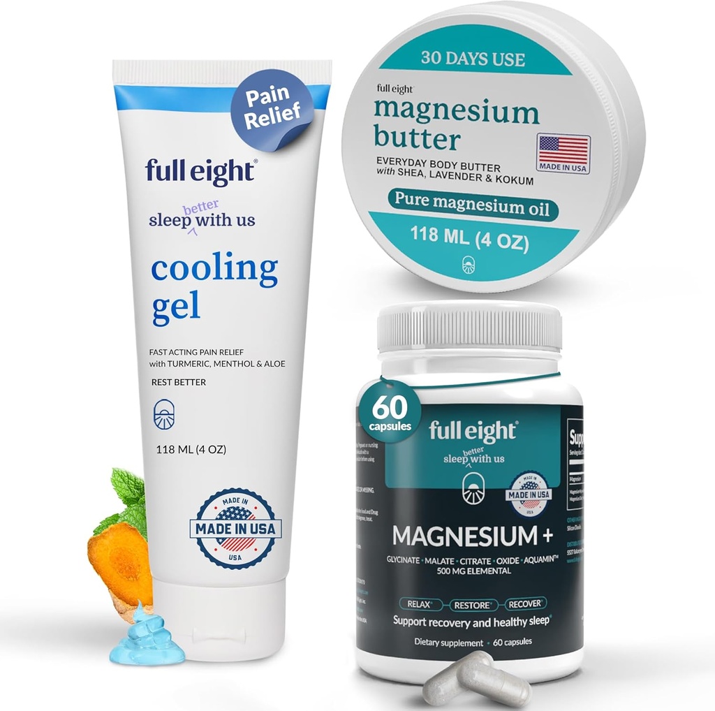 Wellness: Magnesium+ 500 MG 60 Caps, Magnesium Body Butter 4oz & Cooling Gel 4oz – Unterstützung Schlaf, Muskeln und Komfort Natürlich