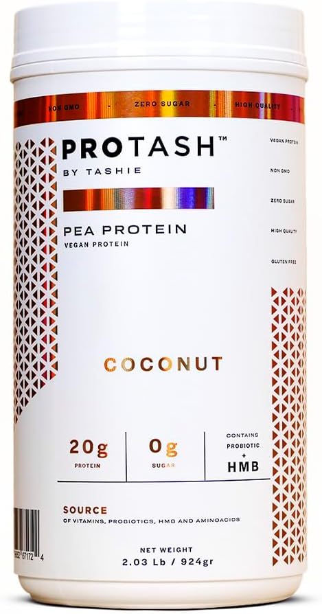 Veganes Proteinpulver von TASHIE - Organisches pflanzliches Proteinpulver mit BCAA, HMB & Probiotics, Zero Sugar, Non-GMO, Glutenfrei, NSF zertifiziert, 28 Servierungen - Kokosproteinpulver
