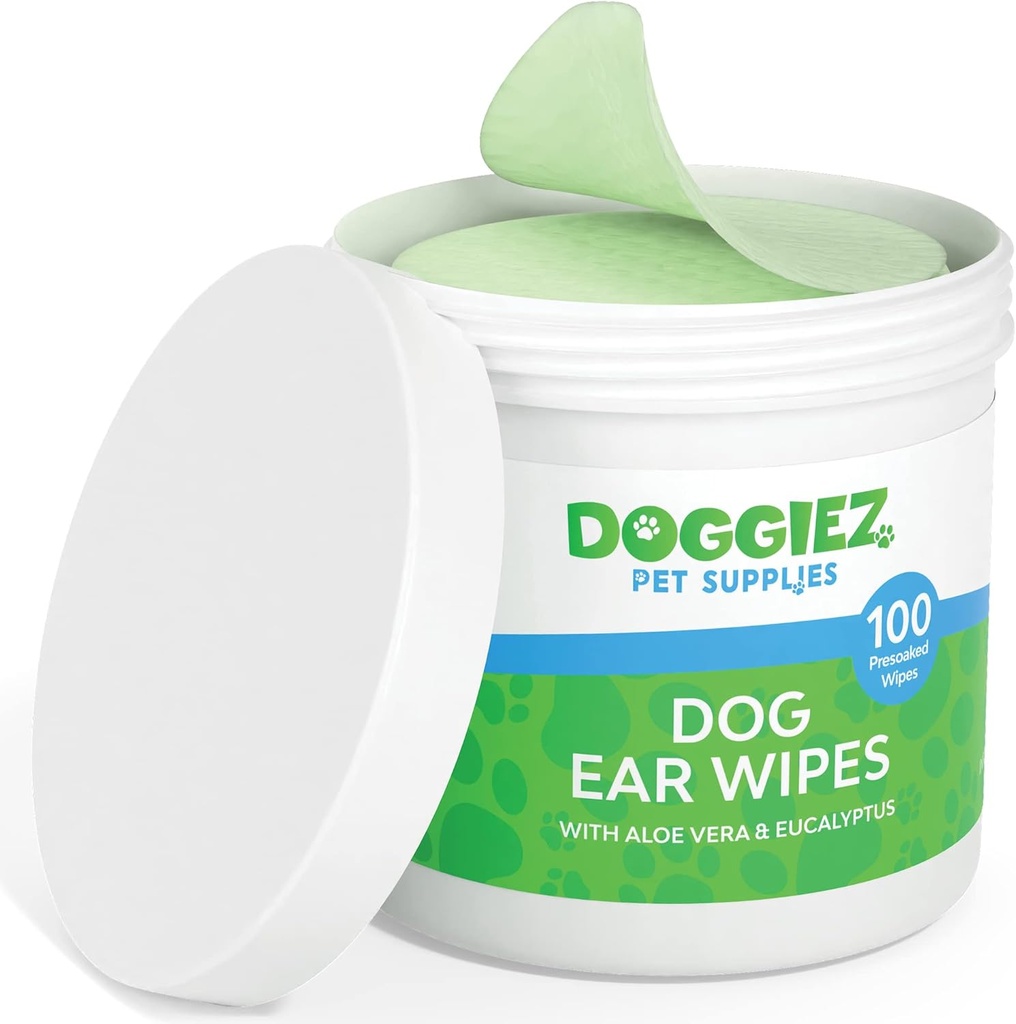 Dog Ear Cleaner Wipes with Aloe Vera and Eucalyptus (100 Count) Ear Treatment Otic Cleanser for Dogs- Helps Ear itching and Irritants - Safe for Puppies Over 12 Weeks