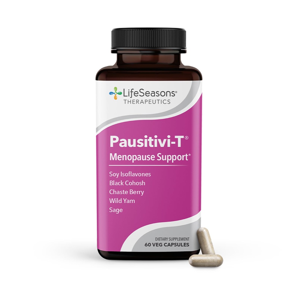 Pausitivi-T - Supplément de soutien à la ménopause - Relief puissant pour les flashes chauds, l'équilibre hormonal et les sueurs de nuit - Nourrishes Tissu - Sage, Chasteberry, Soy Isoflavones & Cohosh Noir - 60 Capsules