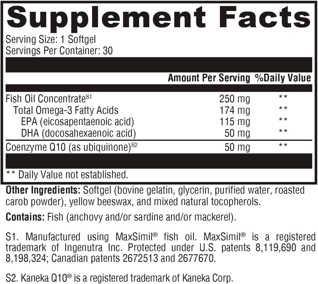 XYMOGEN CoQmax Omega 50 mg - CoQ10 + Fish Oil Omega 3 Supplemento - Dual-Action Heart Health Support - Coenzyme q10 + Specialized Fish Oil per 3X Maggiore assorbimento di EPA DHA (30 Softgels)