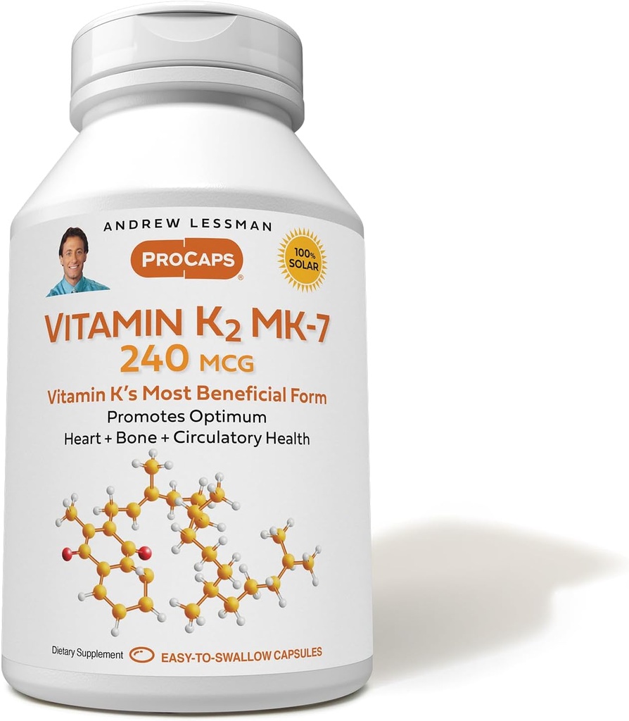 ANDREW LESSMAN Vitamin K2 MK7 240 mcg 360 Softgels - Essential for Healthy Calcium Utilization, fördert Optimum Skelett, Herz und Arterial Health. Keine Zusatzstoffe. Kleine leicht zu schlucken Softgels